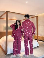 Đồ bộ ngủ Pyjama lụa tơ tằm tay dài quần dài couple DD50