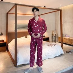 Đồ bộ ngủ Pyjama lụa tơ tằm tay dài quần dài couple DD50