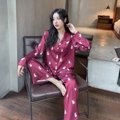 Đồ bộ ngủ Pyjama lụa tơ tằm tay dài quần dài couple DD50