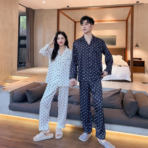 Đồ bộ ngủ Pyjama lụa tơ tằm tay dài quần dài couple DD53