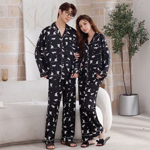 Đồ bộ ngủ Pyjama lụa tơ tằm tay dài quần dài couple DD60