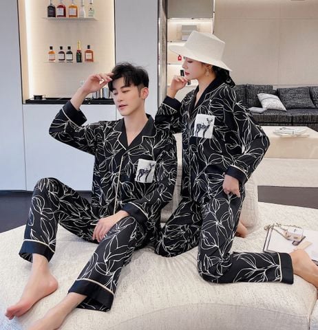 Đồ bộ ngủ Pyjama lụa tơ tằm tay dài quần dài couple DD59