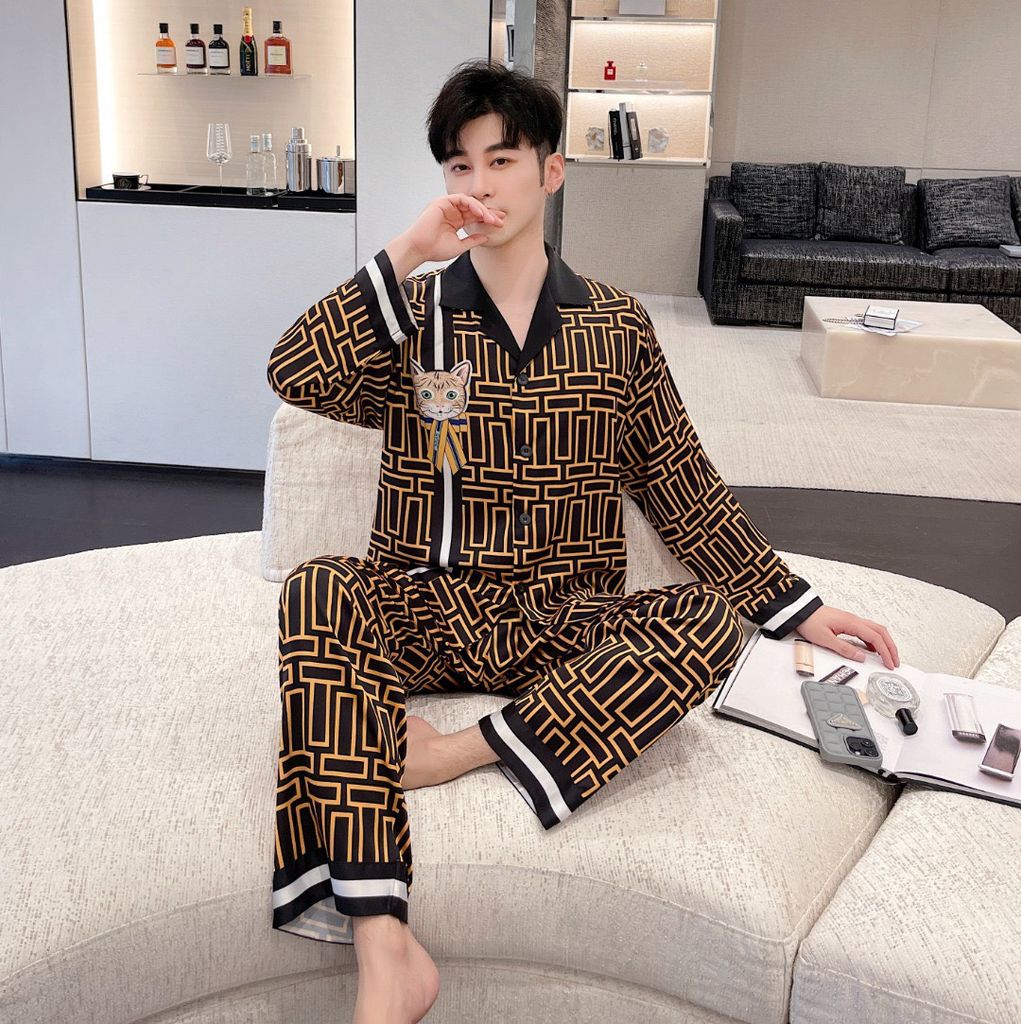 Đồ bộ ngủ Pyjama lụa tơ tằm tay dài quần dài couple DD57
