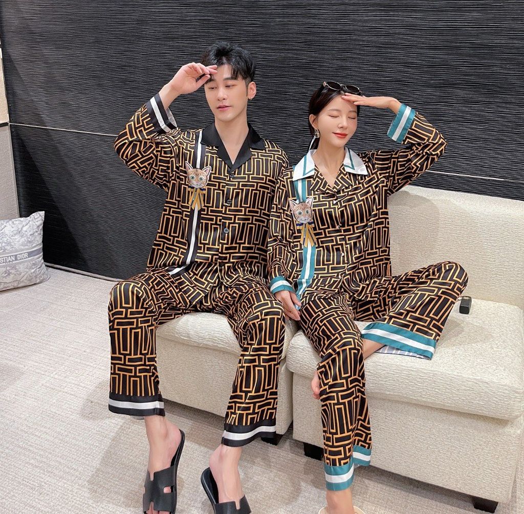 Đồ bộ ngủ Pyjama lụa tơ tằm tay dài quần dài couple DD57
