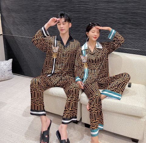 Đồ bộ ngủ Pyjama lụa tơ tằm tay dài quần dài couple DD57