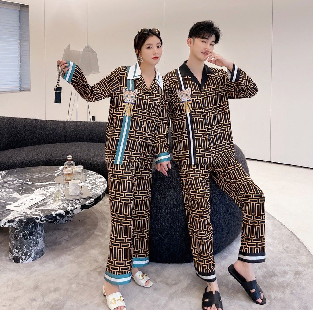 Đồ bộ ngủ Pyjama lụa tơ tằm tay dài quần dài couple DD57
