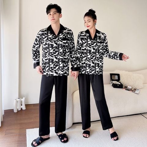 Đồ bộ ngủ Pyjama lụa tơ tằm tay dài quần dài couple DD62