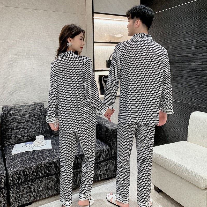 Đồ bộ ngủ Pyjama lụa tơ tằm tay dài quần dài couple DD63