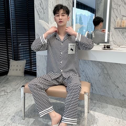 Đồ bộ ngủ Pyjama lụa tơ tằm tay dài quần dài couple DD63