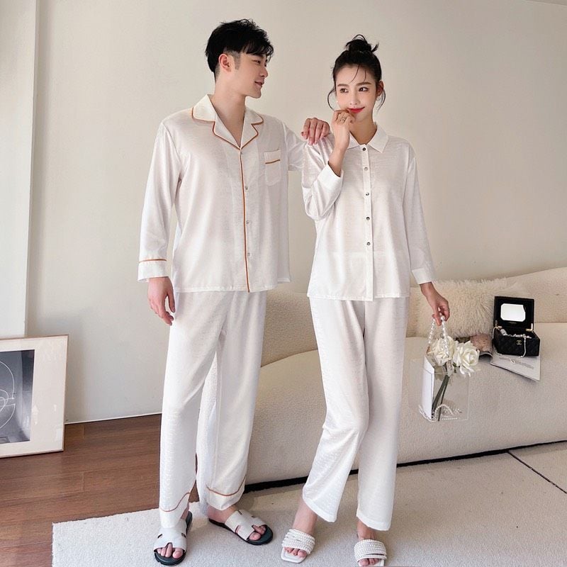 Đồ bộ ngủ Pyjama lụa tơ tằm tay dài quần dài couple DD65