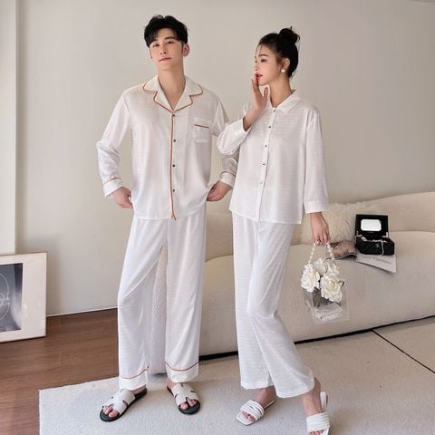 Đồ bộ ngủ Pyjama lụa tơ tằm tay dài quần dài couple DD65