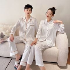 Đồ bộ ngủ Pyjama lụa tơ tằm tay dài quần dài couple DD65