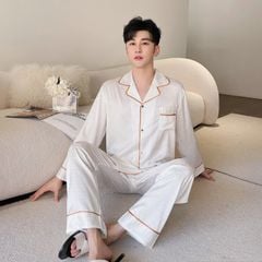 Đồ bộ ngủ Pyjama lụa tơ tằm tay dài quần dài couple DD65