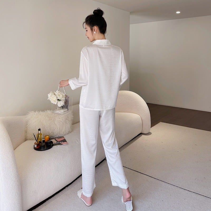 Đồ bộ ngủ Pyjama lụa tơ tằm tay dài quần dài couple DD65
