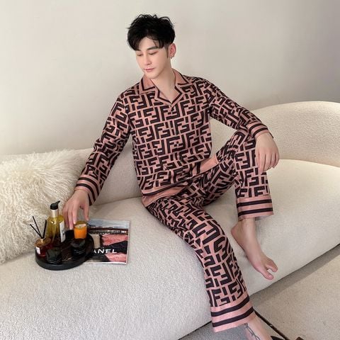 Đồ bộ ngủ Pyjama lụa vân xước tay dài quần dài couple DD66