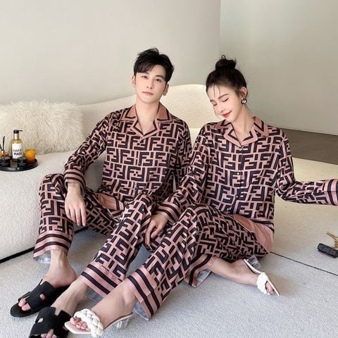 Đồ bộ ngủ Pyjama lụa vân xước tay dài quần dài couple DD66