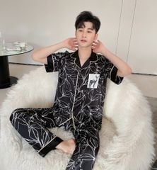 Đồ bộ ngủ Pyjama lụa tơ tằm tay ngắn quần dài couple CND01