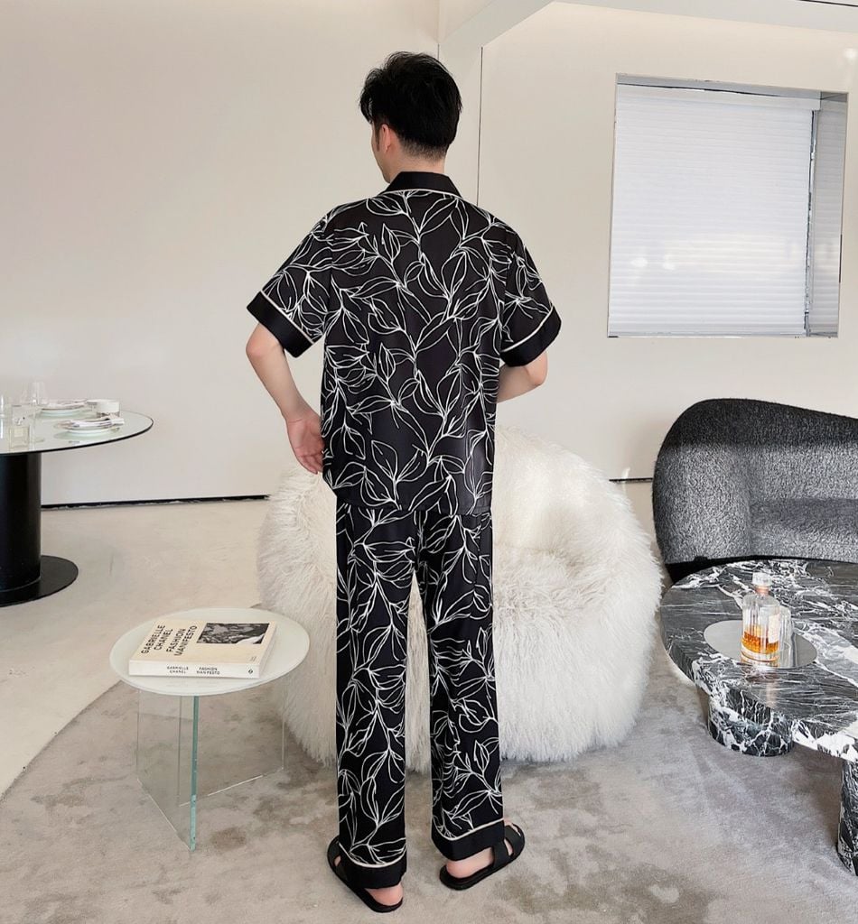 Đồ bộ ngủ Pyjama lụa tơ tằm tay ngắn quần dài couple CND01