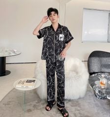 Đồ bộ ngủ Pyjama lụa tơ tằm tay ngắn quần dài couple CND01