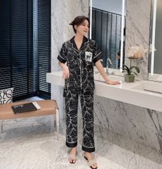 Đồ bộ ngủ Pyjama lụa tơ tằm tay ngắn quần dài couple CND01