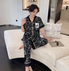 Đồ bộ ngủ Pyjama lụa tơ tằm tay ngắn quần dài couple CND01