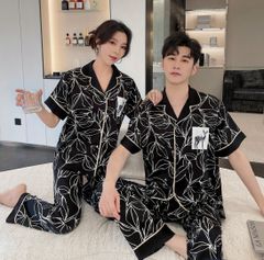 Đồ bộ ngủ Pyjama lụa tơ tằm tay ngắn quần dài couple CND01