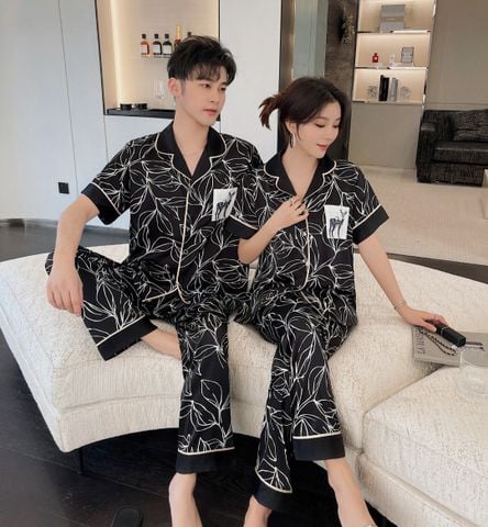 Đồ bộ ngủ Pyjama lụa tơ tằm tay ngắn quần dài couple CND01