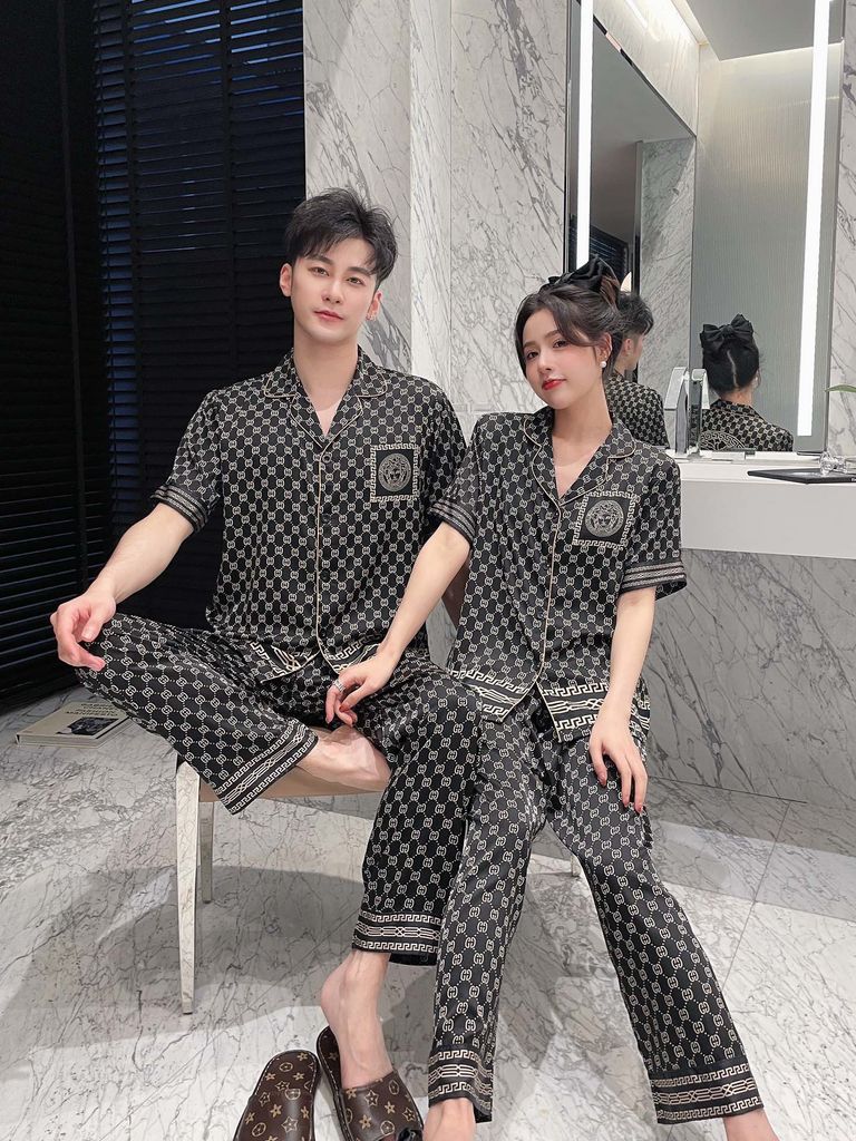 Đồ bộ Pijama lụa băng tay ngắn quần dài couple CND04