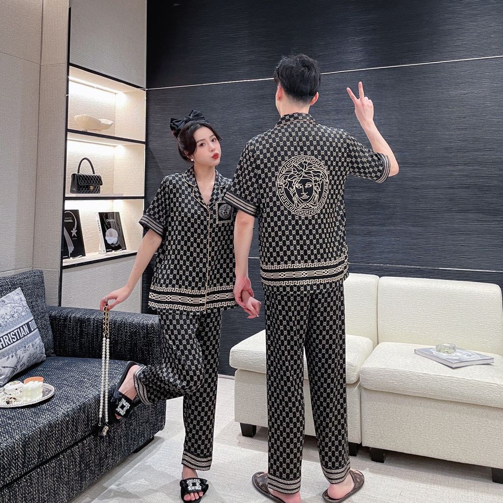 Đồ bộ Pijama lụa băng tay ngắn quần dài couple CND04