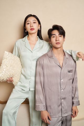 Đồ bộ ngủ Pyjama lụa tơ tằm tay dài quần dài couple DD70