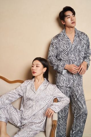Đồ bộ ngủ Pyjama lụa tơ tằm tay dài quần dài couple DD72