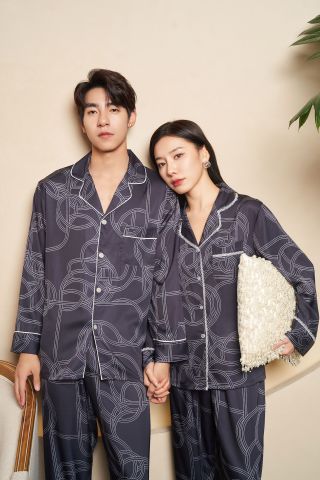 Đồ bộ ngủ Pyjama lụa tơ tằm tay dài quần dài couple DD73