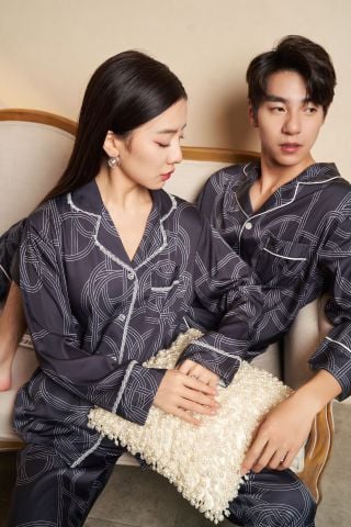 Đồ bộ ngủ Pyjama lụa tơ tằm tay dài quần dài couple DD73