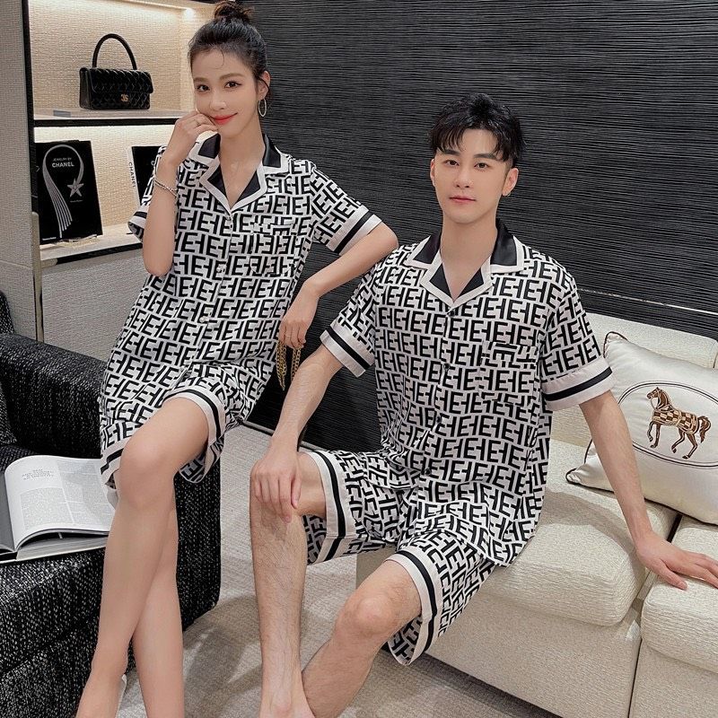 Đồ bộ ngủ Pyjama lụa băng tay ngắn quần ngắn couple CTN22