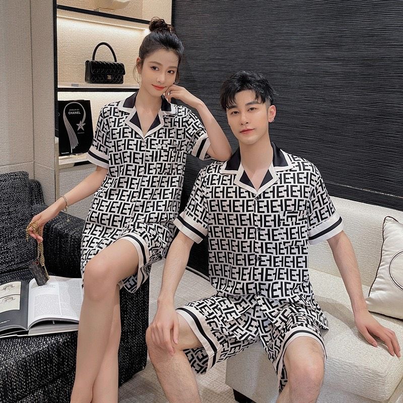 Đồ bộ ngủ Pyjama lụa băng tay ngắn quần ngắn couple CTN22