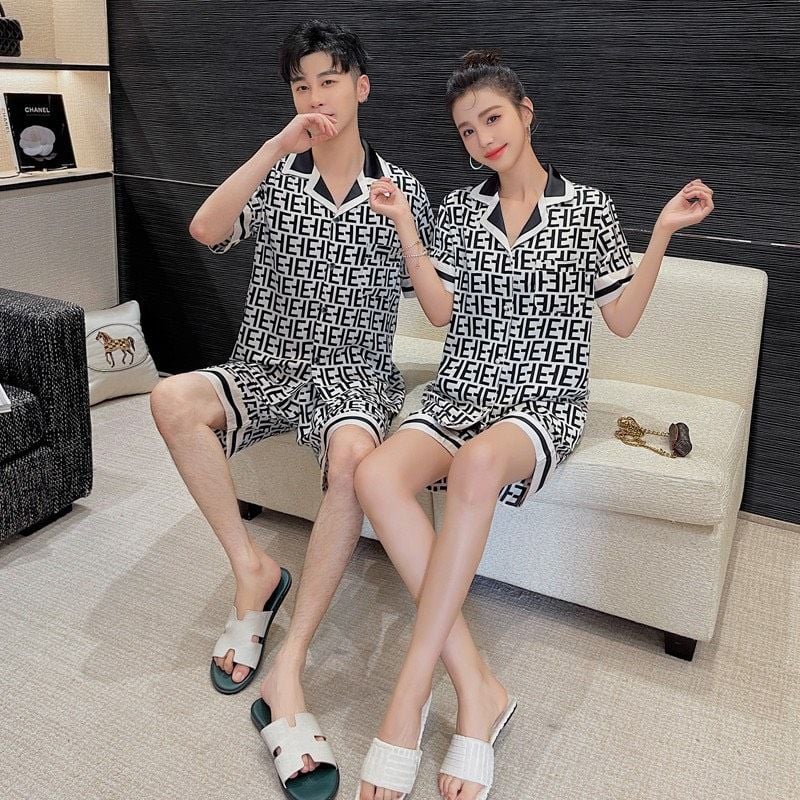 Đồ bộ ngủ Pyjama lụa băng tay ngắn quần ngắn couple CTN22