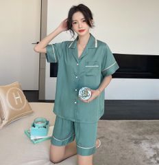 Đồ bộ ngủ Pyjama lụa băng tay ngắn quần ngắn couple CTN25