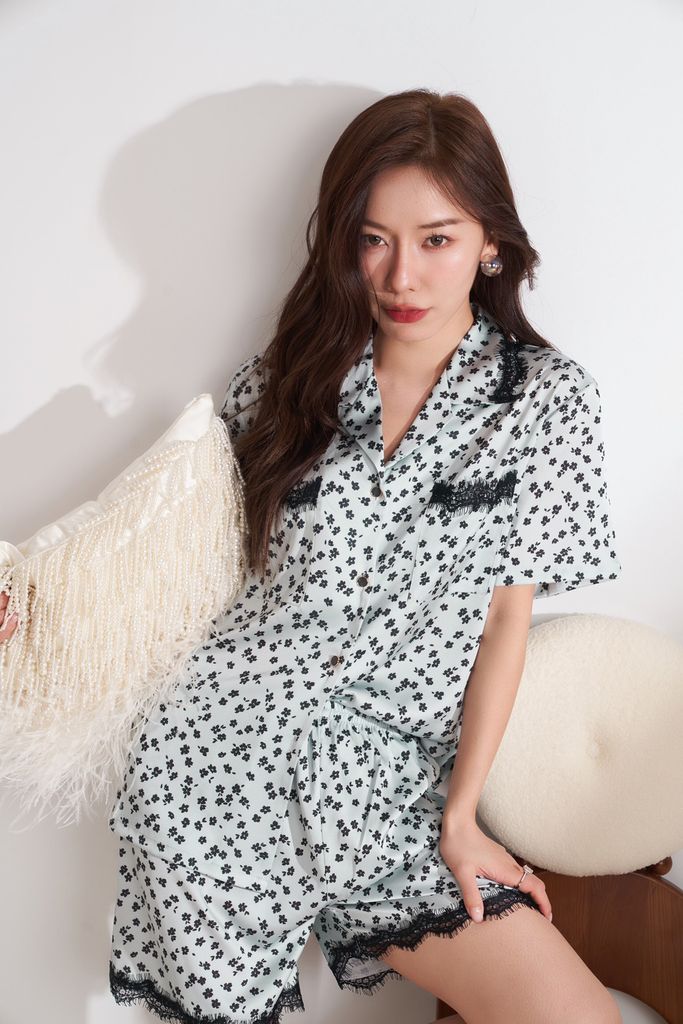 Đồ bộ ngủ Pyjama lụa băng tay ngắn quần ngắn NT30