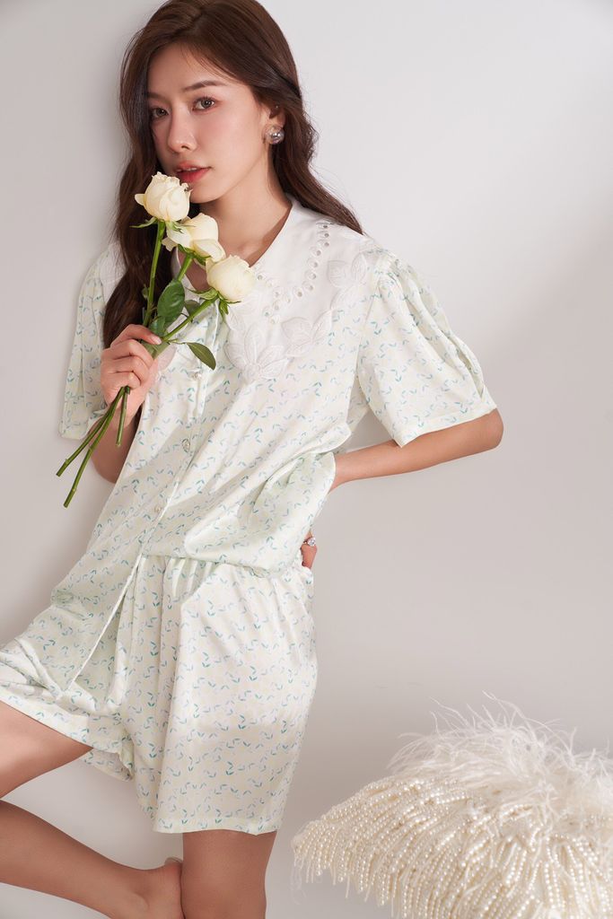 Đồ bộ ngủ Pyjama lụa băng tay ngắn quần ngắn NT33