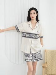 Đồ bộ ngủ Pyjama lụa vân xước tay ngắn quần ngắn couple CTN13