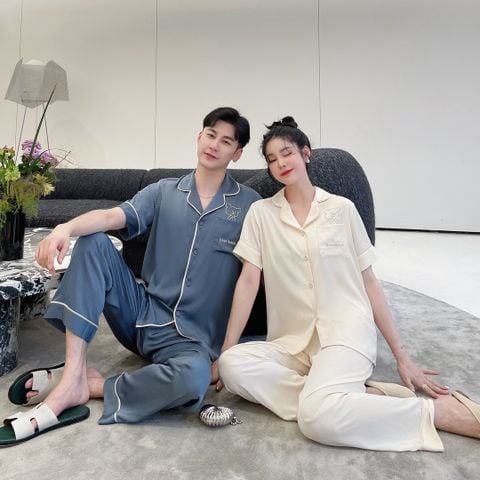 Đồ bộ ngủ Pyjama lụa băng tay ngắn quần dài couple CND2