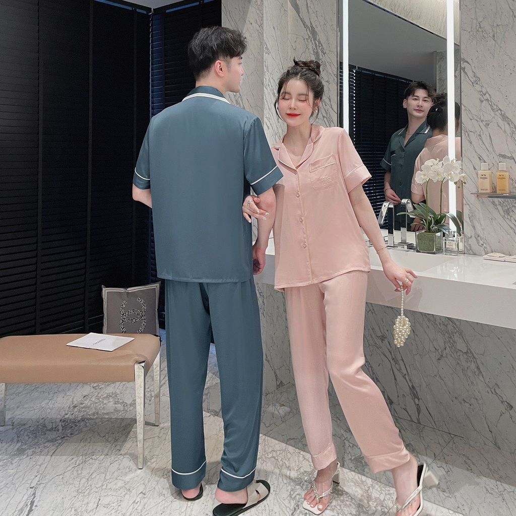 Đồ bộ Pijama lụa băng tay ngắn quần dài couple CND17