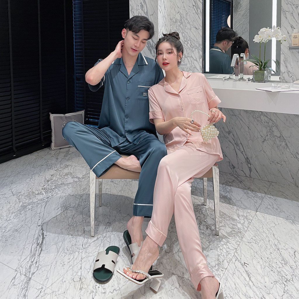 Đồ bộ Pijama lụa băng tay ngắn quần dài couple CND17