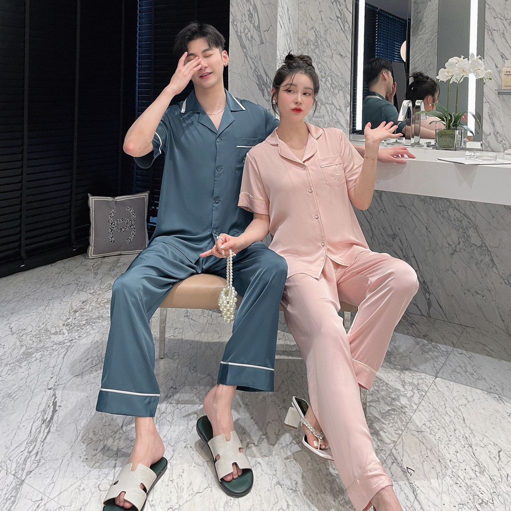 Đồ bộ Pijama lụa băng tay ngắn quần dài couple CND17