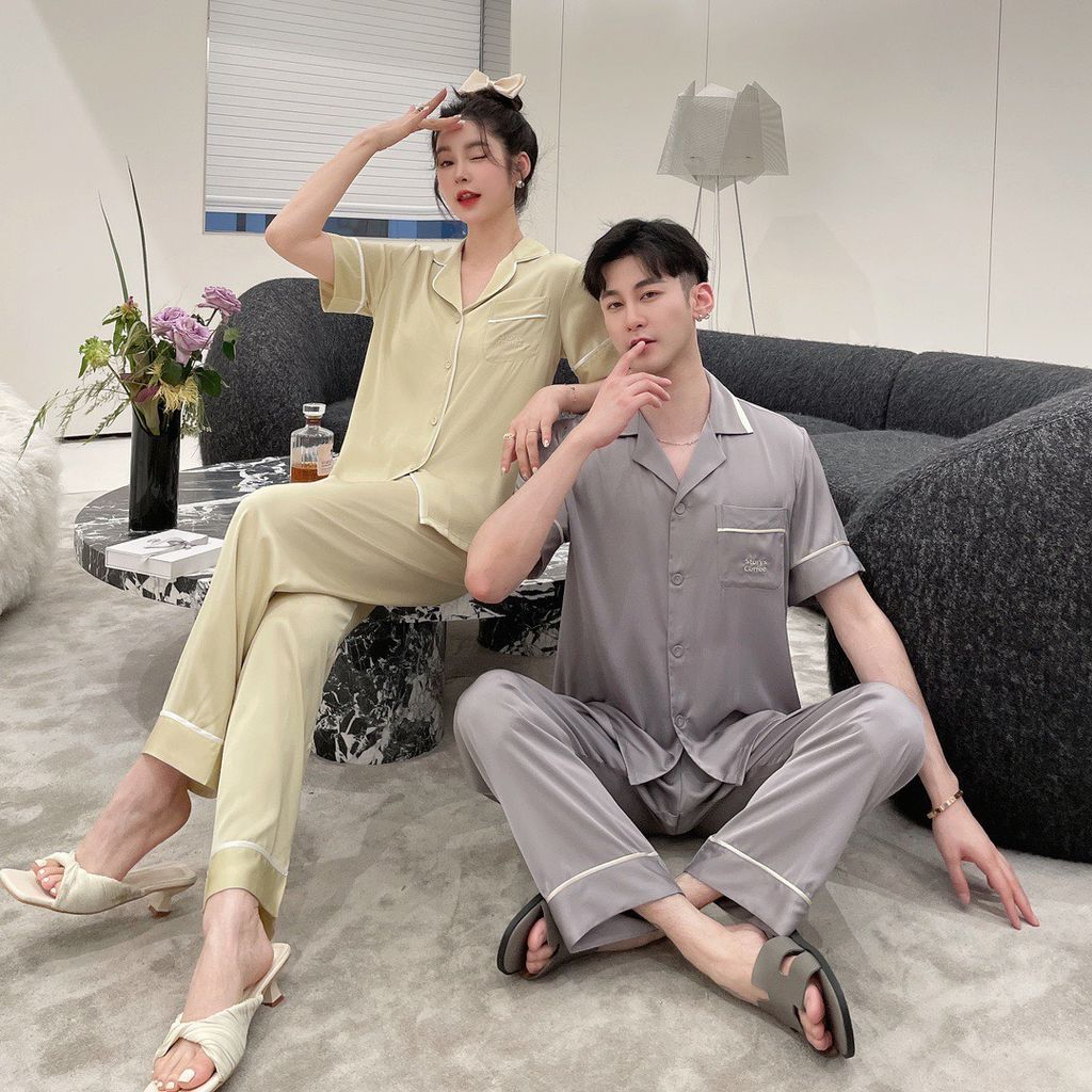 Đồ bộ ngủ Pyjama lụa băng tay ngắn quần dài couple CND7