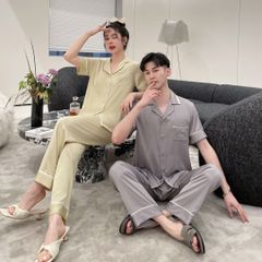 Đồ bộ ngủ Pyjama lụa băng tay ngắn quần dài couple CND7