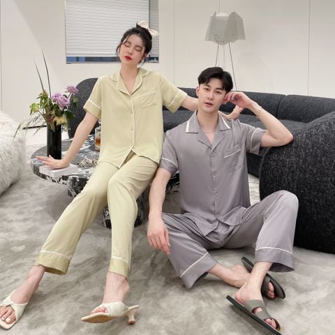 Đồ bộ ngủ Pyjama lụa băng tay ngắn quần dài couple CND7