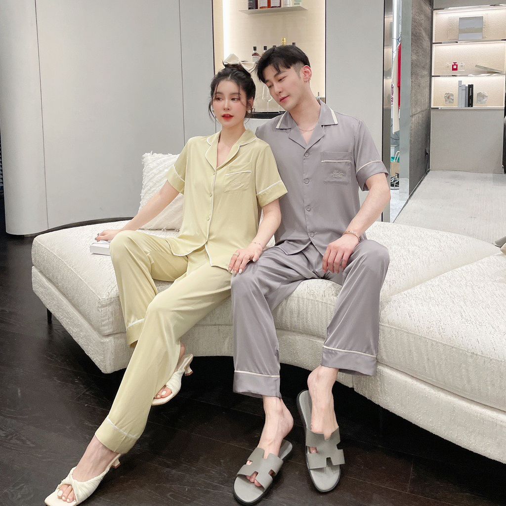 Đồ bộ ngủ Pyjama lụa băng tay ngắn quần dài couple CND7