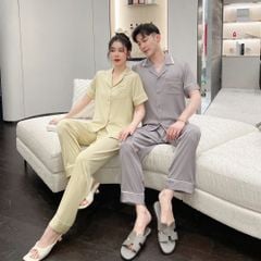Đồ bộ ngủ Pyjama lụa băng tay ngắn quần dài couple CND7
