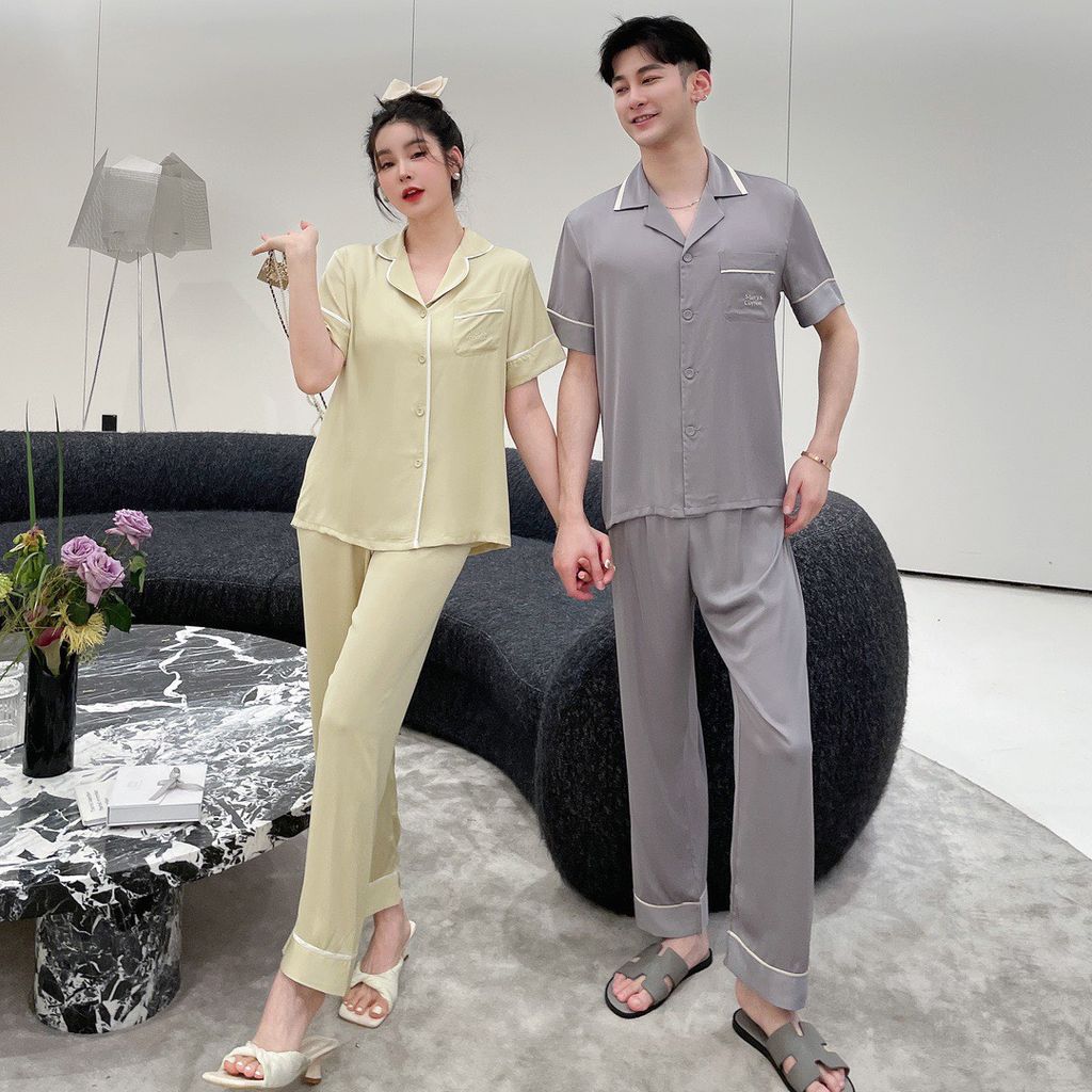Đồ bộ ngủ Pyjama lụa băng tay ngắn quần dài couple CND7